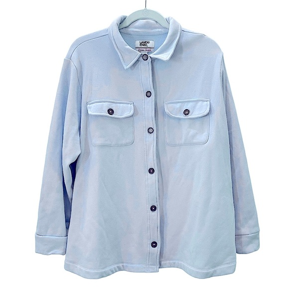 Lands End Serious Sweats Light Blue Sweatshirt Button‎ Front Jacket Shacket - Picture 1 of 7